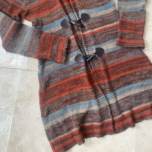 Gina Benotti | Orange, Brown, & Blue Knit Button Up Cardigan - Picture 3 of 5